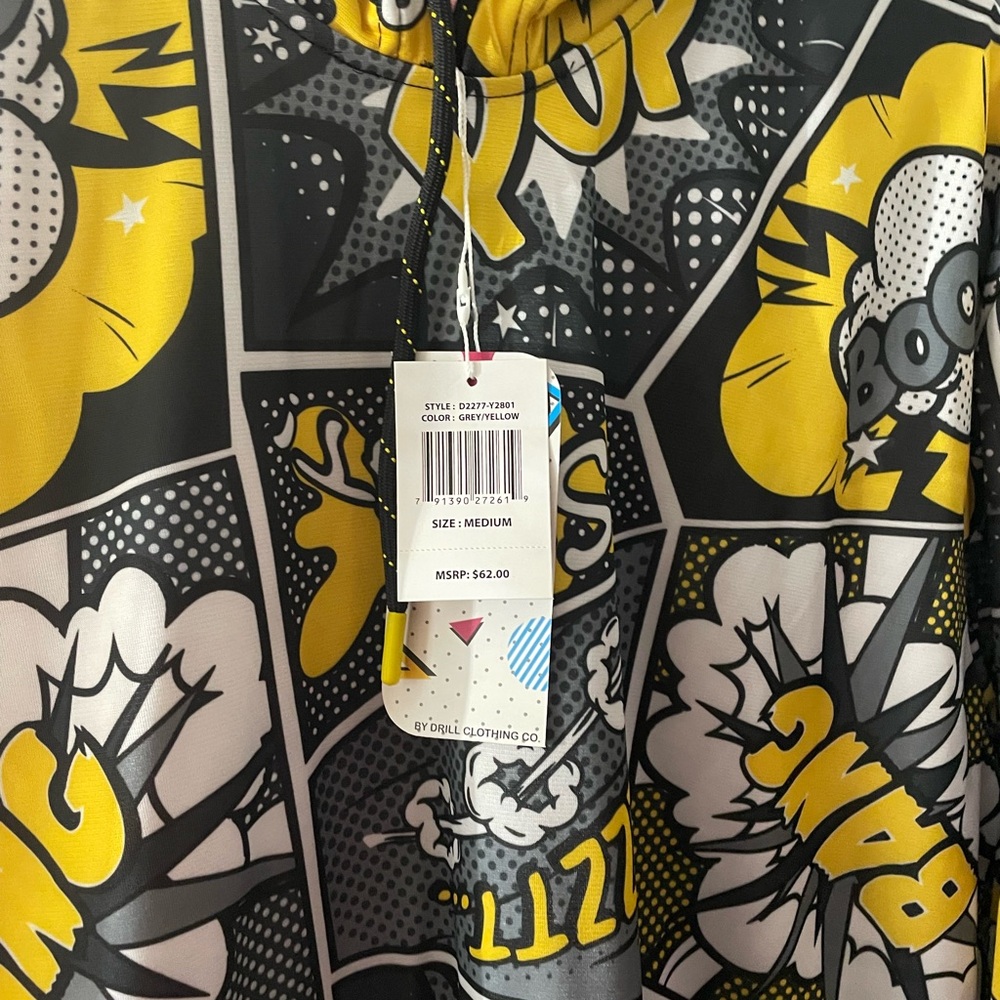 Comic Print Men's Shirt in Black and Yellow - Picture 2 of 3